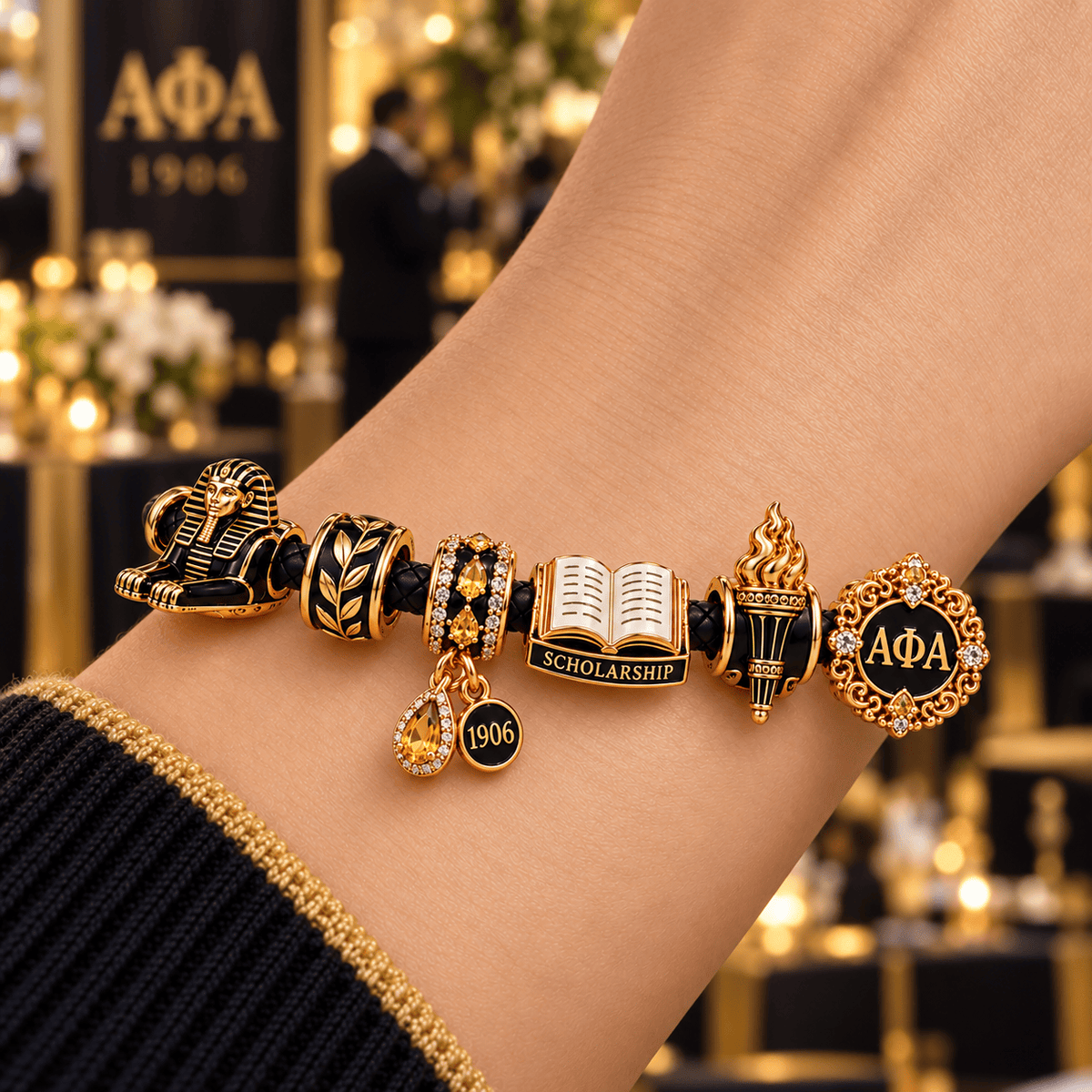 APA Braided Leather Charm Bracelet Set NHVH