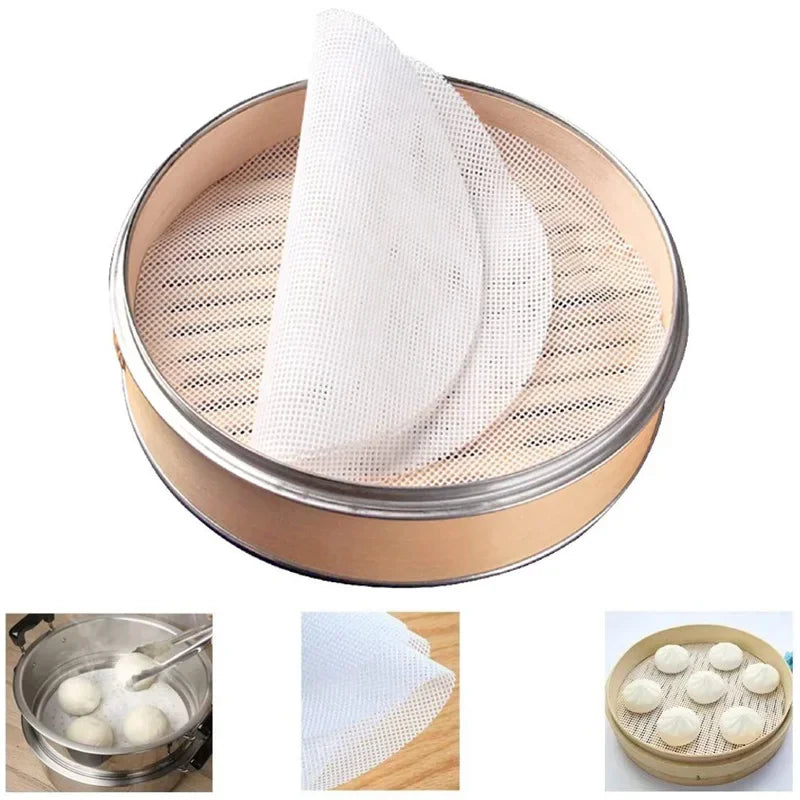 4Pcs Silicone Steamer Mesh Mat Reusable Steamer Paper Liner Round Dim Sum Mesh Non-Stick Mesh Mat Pad for Buns Dumpling Baking