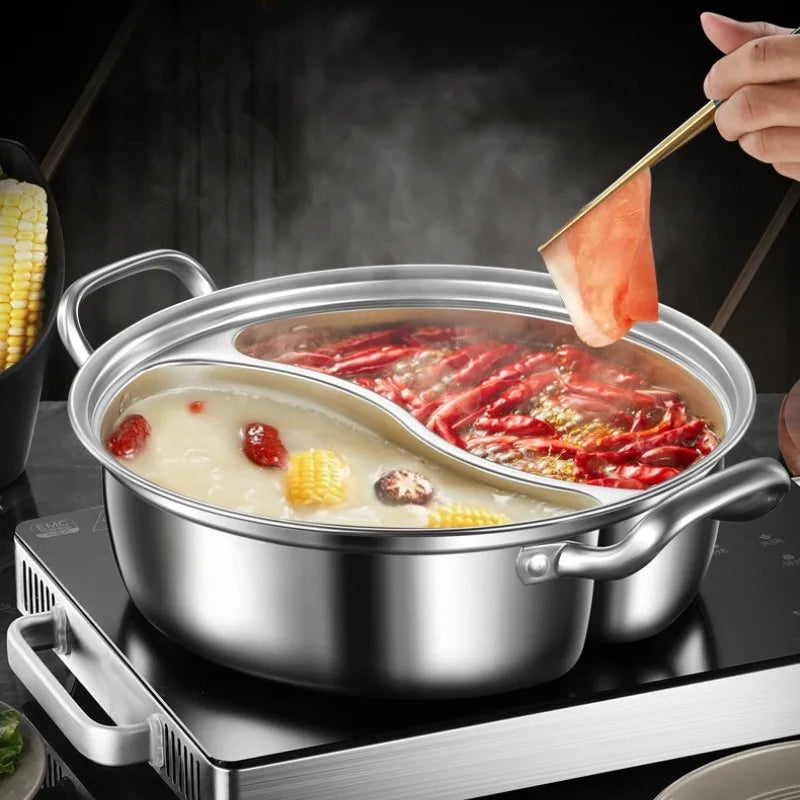 Covered 12.2-inch Dual Flavor Hot Pot Integrated Mandarin Duck Pot Thickened Home Use Chinese Hotpot Stainless Steel Double