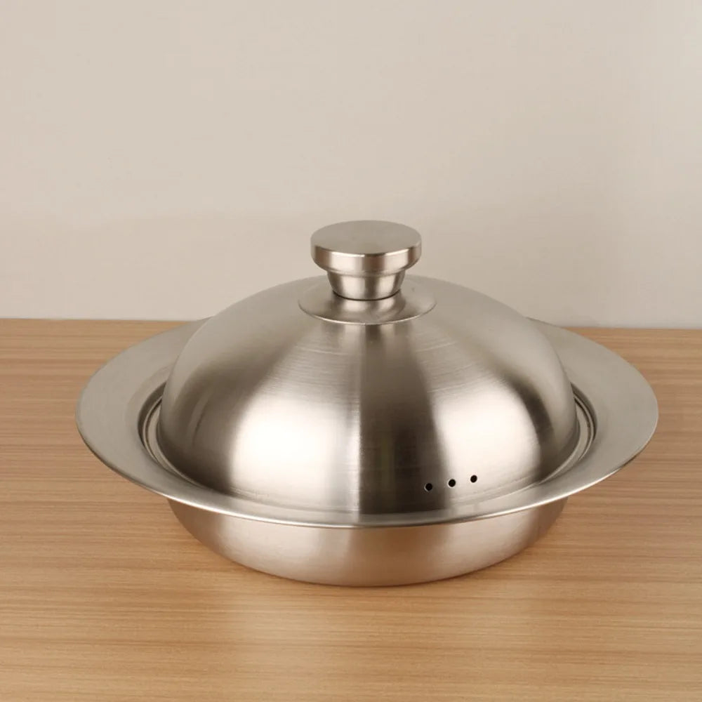 304 Stainless Steel Flying Disc Steamer Deepened Rust-proof Steaming Plate Drop-resistant with Lid Steaming Rack Egg Custard