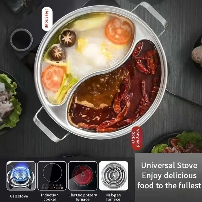 Covered 12.2-inch Dual Flavor Hot Pot Integrated Mandarin Duck Pot Thickened Home Use Chinese Hotpot Stainless Steel Double