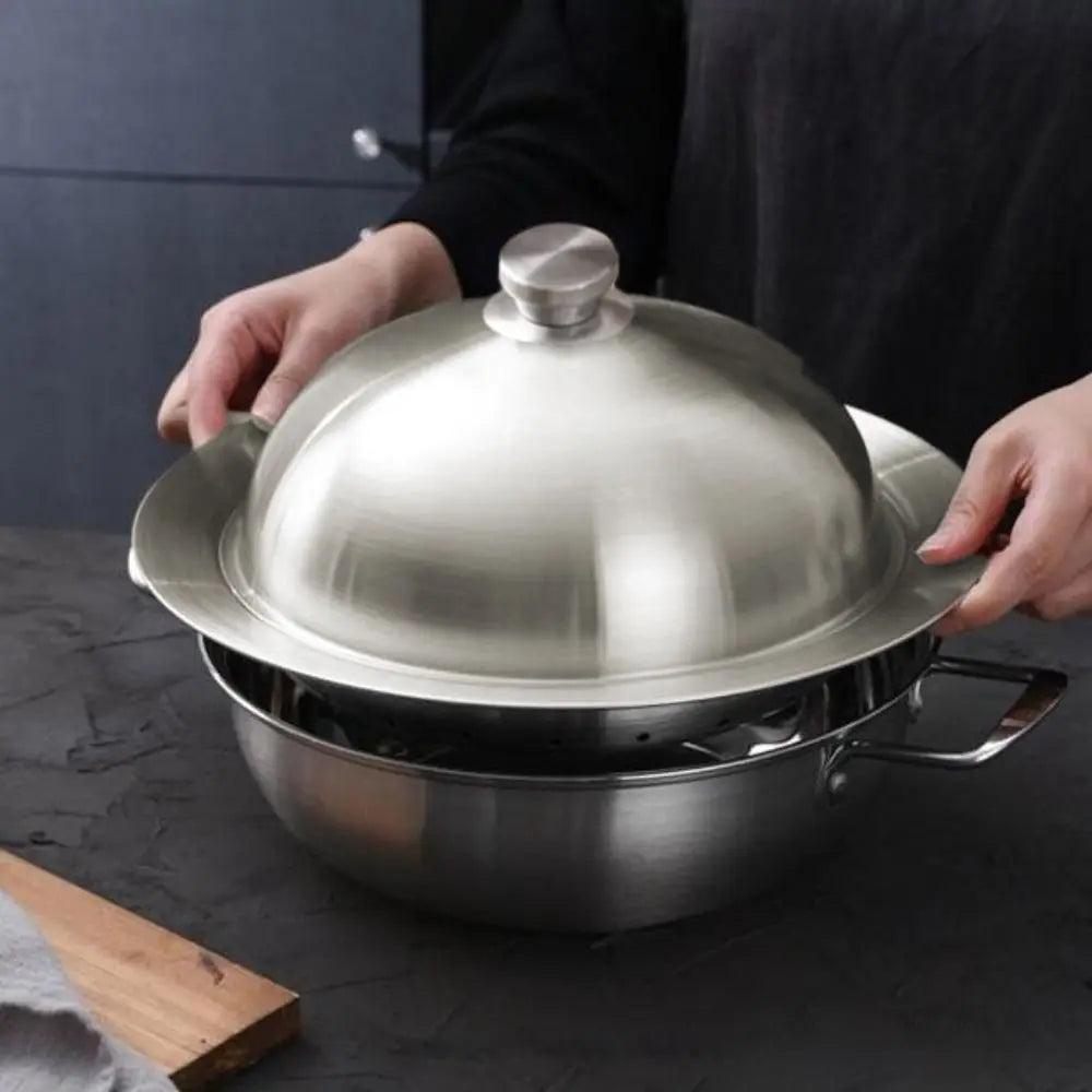 304 Stainless Steel Flying Disc Steamer Deepened Rust-proof Steaming Plate Drop-resistant with Lid Steaming Rack Egg Custard