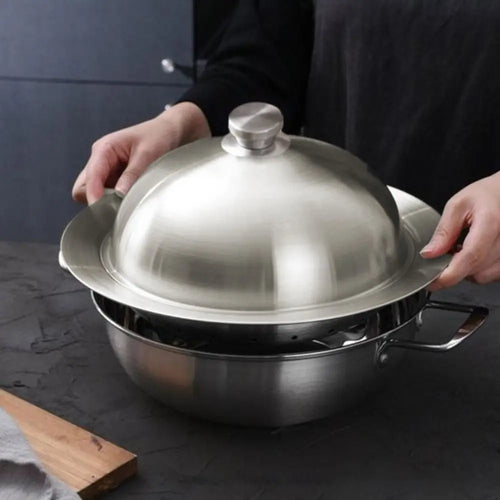 304 Stainless Steel Flying Disc Steamer Deepened Rust-proof Steaming Plate Drop-resistant with Lid Steaming Rack Egg Custard