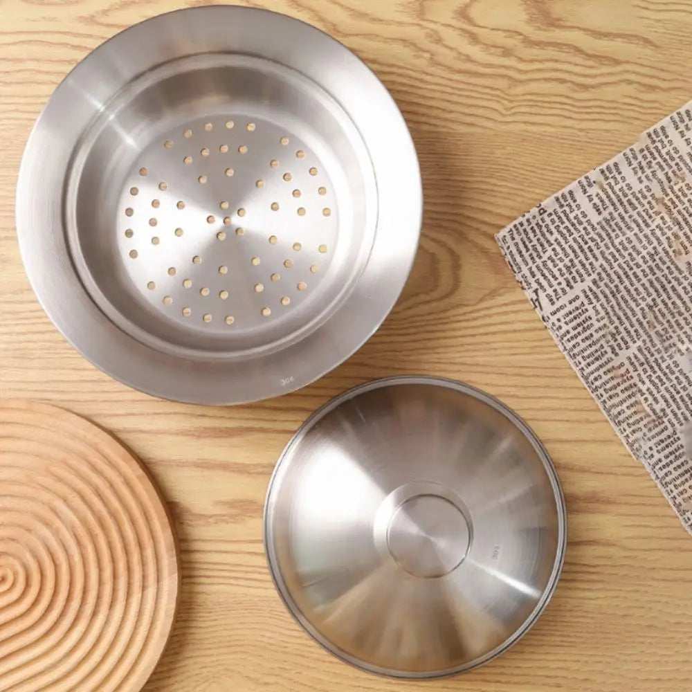 304 Stainless Steel Flying Disc Steamer Deepened Rust-proof Steaming Plate Drop-resistant with Lid Steaming Rack Egg Custard
